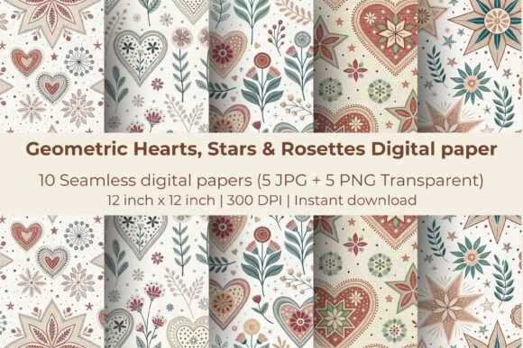 Download Geometric Hearts, Stars &amp; Rosettes - Stars Collection