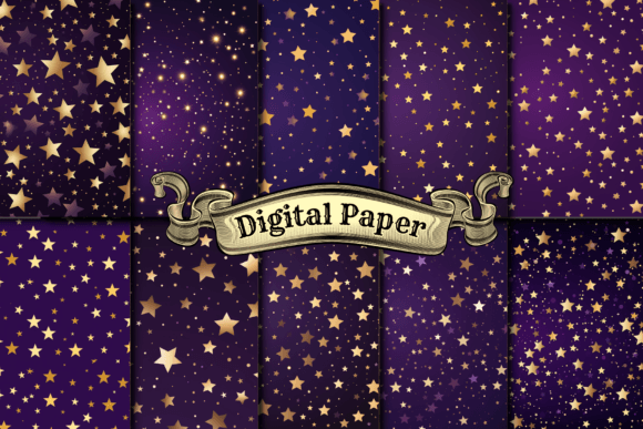 Download Purple Grunge Stars Digital Paper - Stars Collection