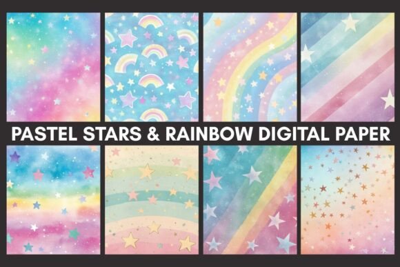 Download Pastel Stars &amp; Rainbow Digital Paper - Stars Collection
