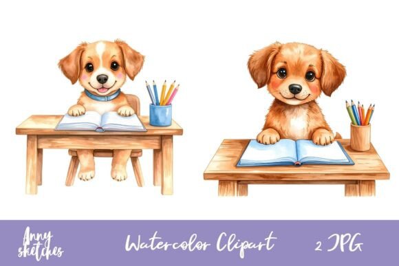 Download Studying Puppies at Desk Back to School - Premium Resources