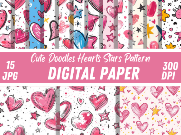 Download Cute Doodles Hearts Stars Paper Pattern - Stars Collection